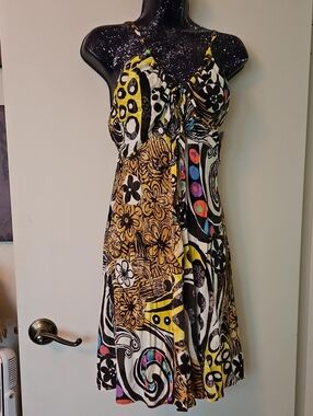 Jams World Yellow, Black & Multicolor Floral Print Midi Dress